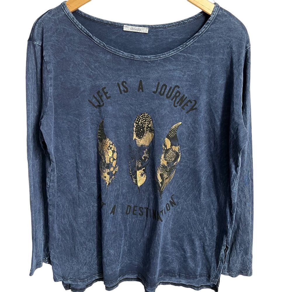 Davida 'Life is a Journey' Graphic Relaxed Tee T-Shirt Blue Small